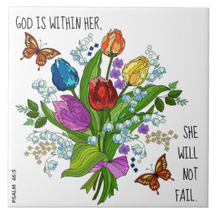 Floral Bouquet, w verse from Psalm 46:5 Ceramic Tile