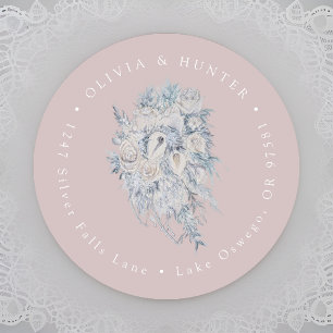 Floral Bouquet Wedding Couple Names Return Address Classic Round Sticker