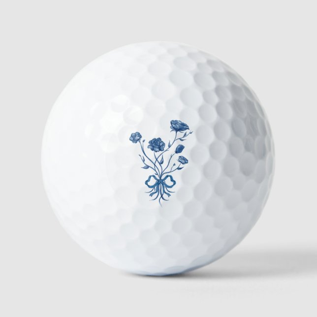 Floral Bouquet With Blue Bow Golf Ball (Front)