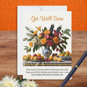 Floral Bouquet with Fruit Get Well Soon Card