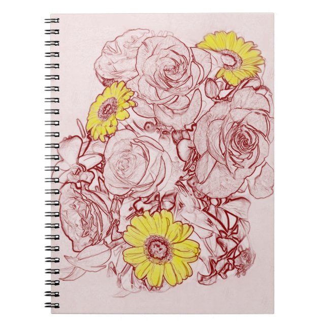 Floral Bouquet Yellow Daisies Burgundy Edged Notebook (Front)