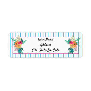 Floral Bouquets And Stripes Return Address Label