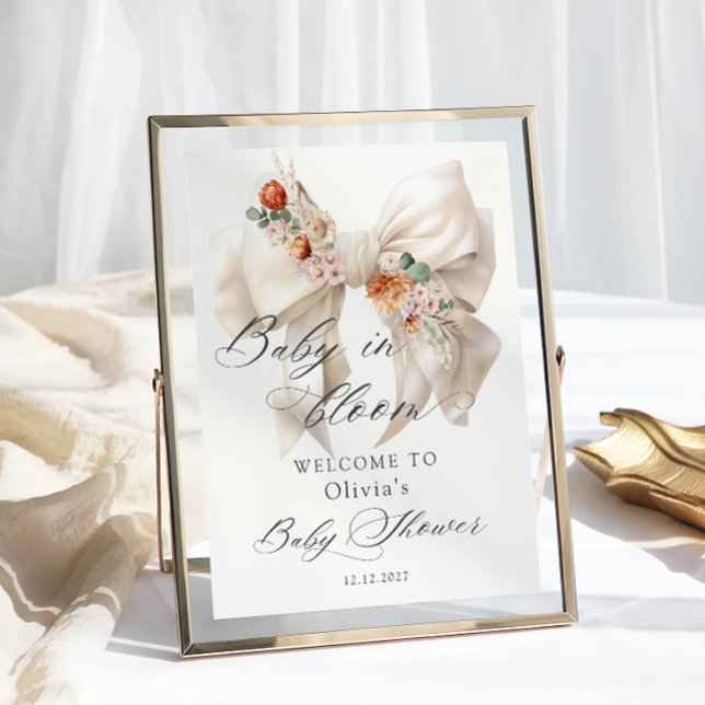 Floral Bow Baby in Bloom Baby Shower Welcome Poster (Creator Uploaded)
