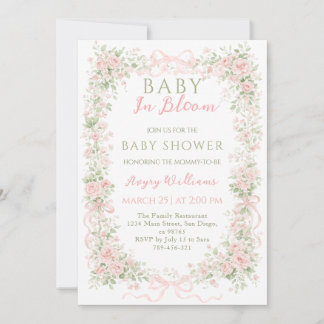 Floral Bow Baby in Bloom Girl Baby Shower Invitation