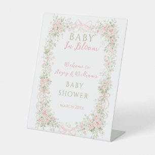 Floral Bow Baby in Bloom Girl Baby Shower Pedestal Sign