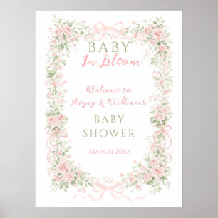 Floral Bow Baby in Bloom Girl Baby Shower Poster