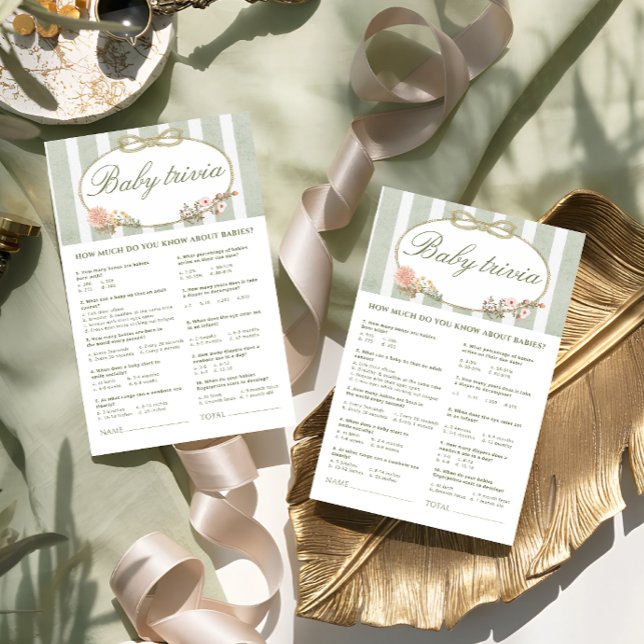 Floral Bow Baby Shower Baby Trivia Game (Creator Uploaded)