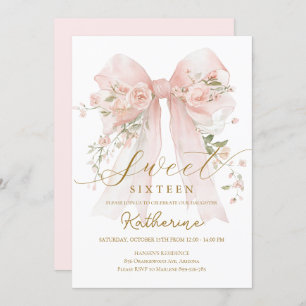 Floral Bow Coquette Sweet Sixteen Invitation