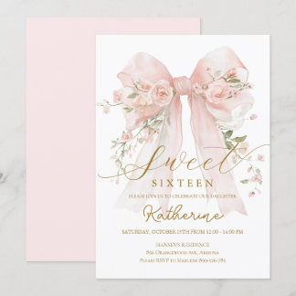 Floral Bow Coquette Sweet Sixteen Invitation