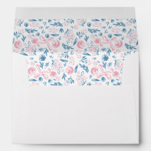 Floral Bow Dusty Blue Blush Pink Whimsical Envelope