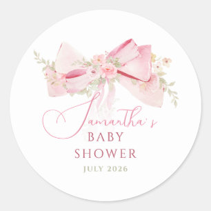 Floral Bow Elegant Flower Girl baby shower Classic Round Sticker