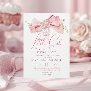 Floral Bow Elegant Flower Girl Baby Shower  Invitation
