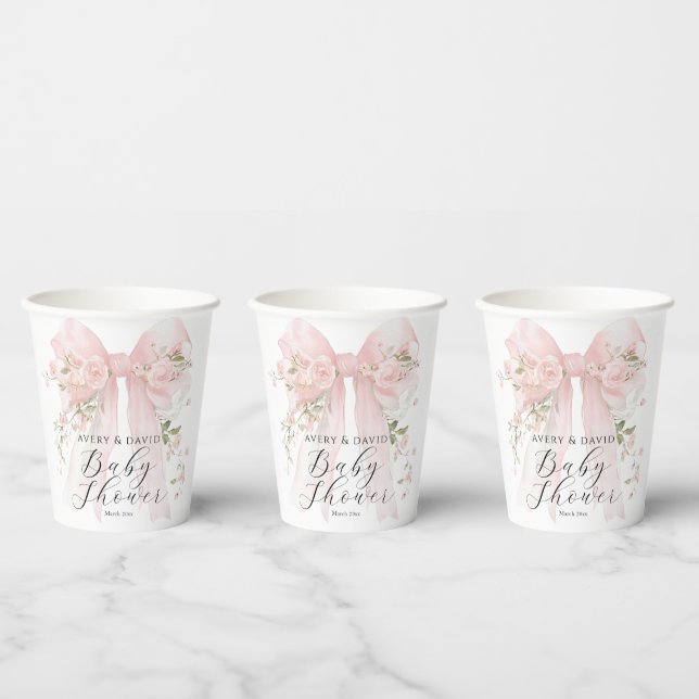 Floral Bow Elegant Flower Girl Baby Shower Paper Cups (Multi)