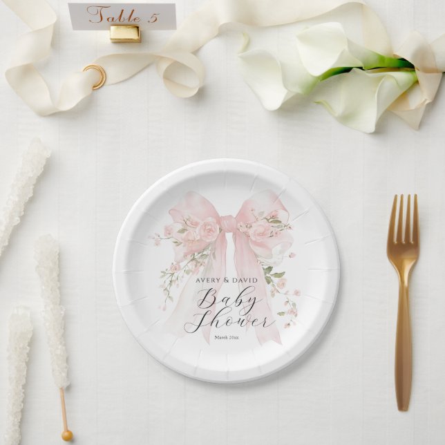 Floral Bow Elegant Flower Girl Baby Shower Paper Plate (Wedding)