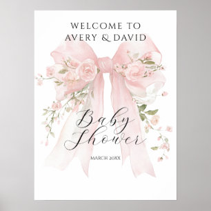 Floral Bow Elegant Flower Girl Baby Shower Poster