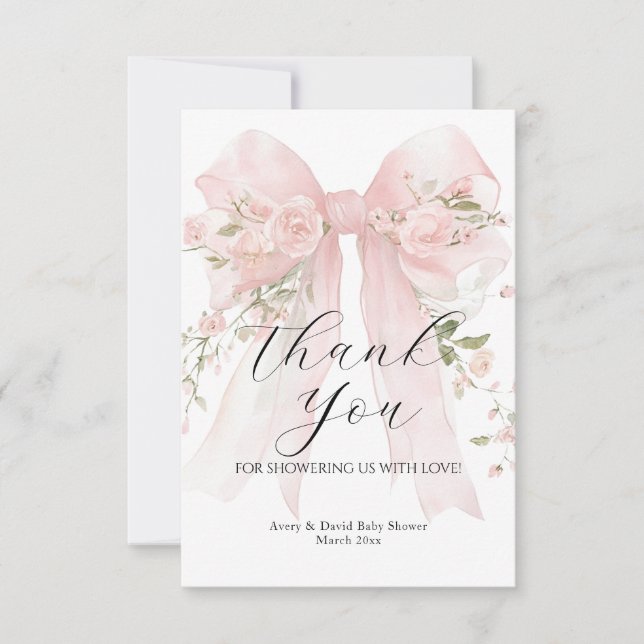 Floral Bow Elegant Flower Girl Baby Shower Thank You Card (Front)