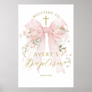 Floral Bow Elegant Flower Girl Baptism Poster