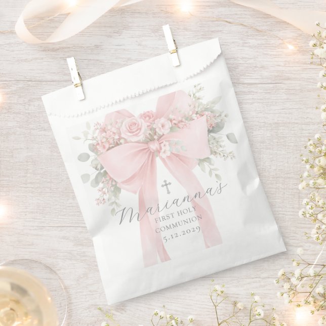  Floral Bow First Holy Communion Elegant Favour Bag (Clipped)