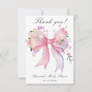 Floral Bow Flowers Girl Baby Shower Thank you Card