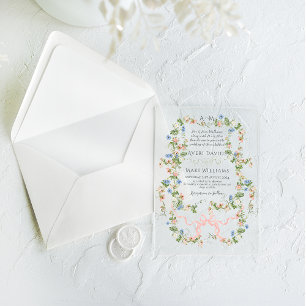 Floral Bow Garden Rustic Elegant Photo Wedding Acrylic Invitations
