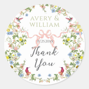 Floral Bow Garden Rustic Elegant Photo Wedding Classic Round Sticker