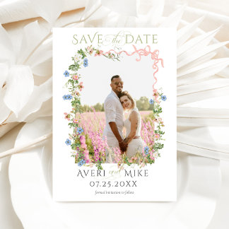 Floral Bow Garden Rustic Elegant Photo Wedding Save The Date