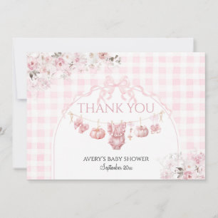Floral Bow Pink Pumpkin Girl Baby Shower Thank You Card