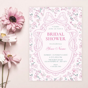 Floral bow pink soft bridal shower invitation