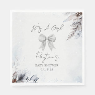 Floral Bow Winter Girl Baby Shower Welcome Napkin