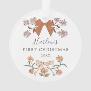 Floral Bows Terracotta Baby's First Christmas Ornament