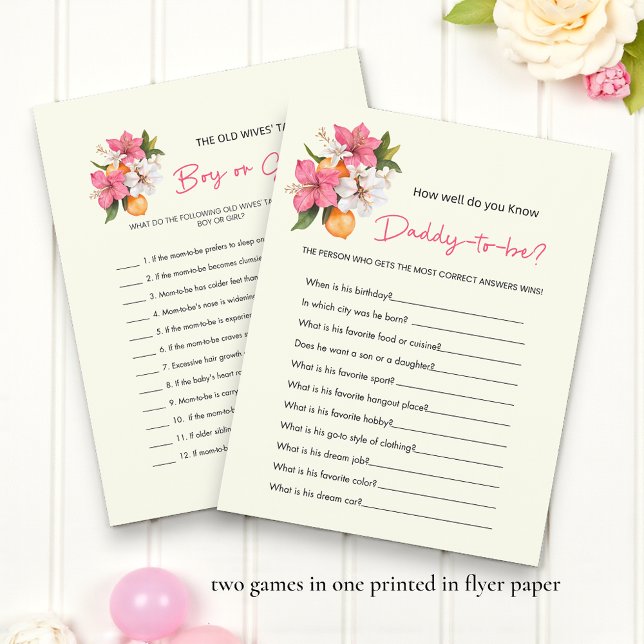 Floral Boy Girl Old Wives Tales Baby Shower Games Flyer (Creator Uploaded)