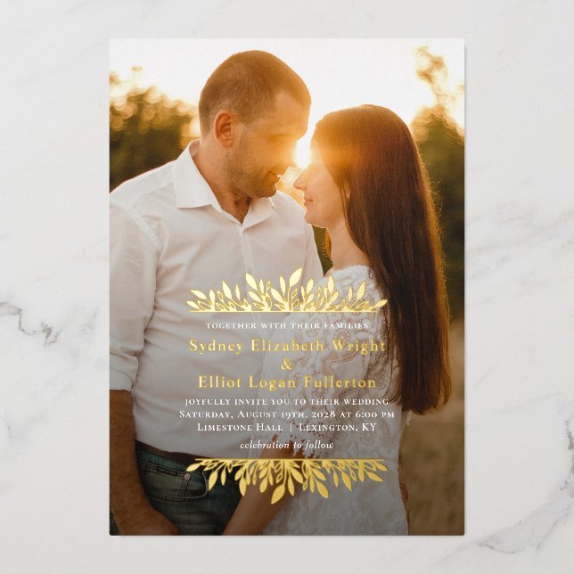 Floral Brackets FOIL Simple Wedding Photo (Front)