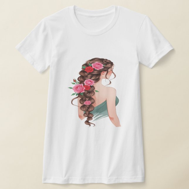 Floral Braid & Roses Graphic T-Shirt (Laydown)