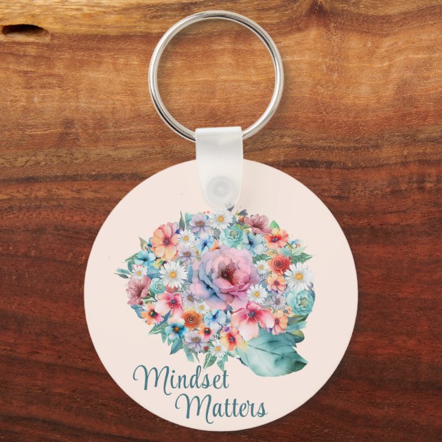 Floral Brain Positive Mindset Quote Inspirational  Key Ring (Front)