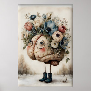 Floral Brain Print, Botanical Brain Illustration Poster