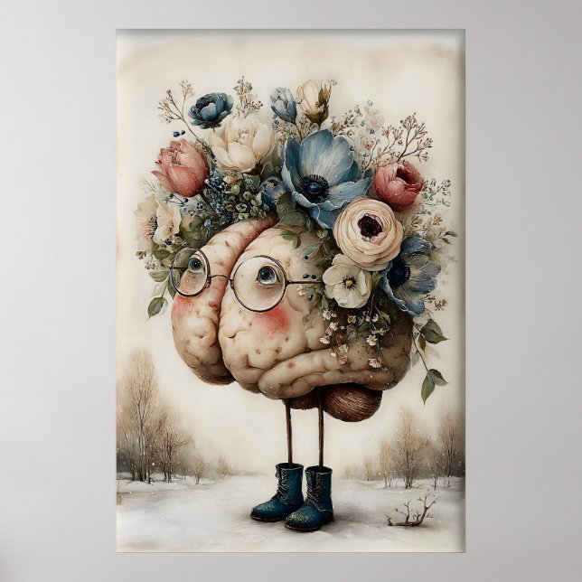 Floral Brain Print, Botanical Brain Illustration Poster (Front)