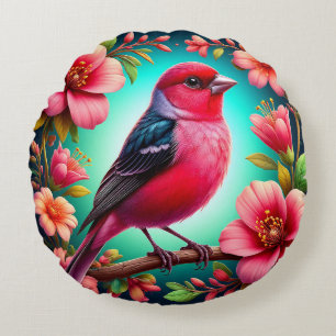 🌸 Floral Branch Bird Artwork Gift For Home Decor Round Cushion
