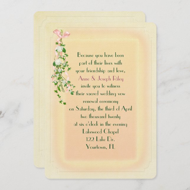 floral branch on soft yellow Wedding Vow Renewal Invitation (Front/Back)