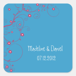 Floral Branch- Save the date labels(blue) Square Sticker