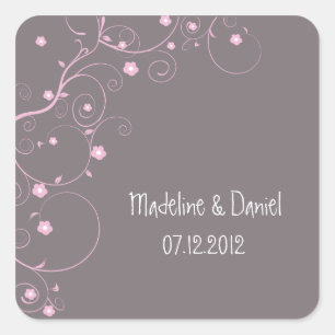 Floral Branch- Save the date labels(pink) Square Sticker