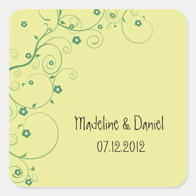 Floral Branch- Save the date labels(yellow) Square Sticker (Front)