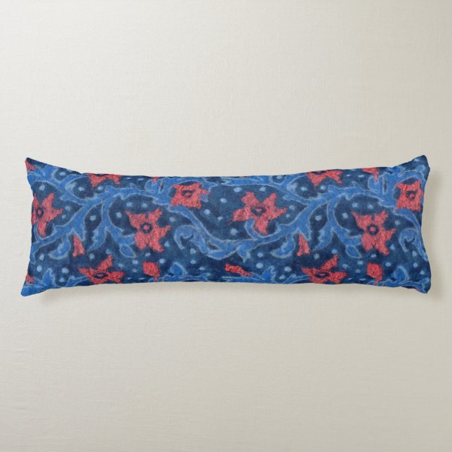 "Floral branch" wool painting, soft red flowers Body Cushion (Front)