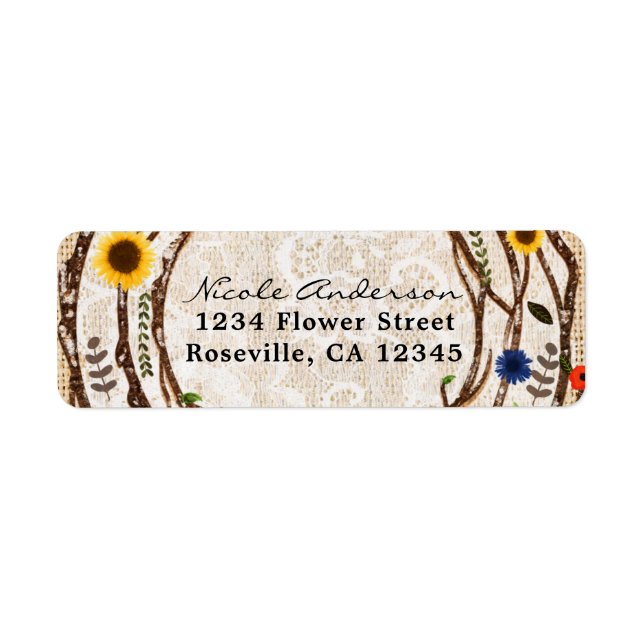 Floral Branches Burlap & Lace Address Labels (Front)