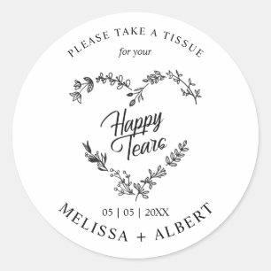 Floral & Branches Heart Happy Tears Wedding Quote Classic Round Sticker