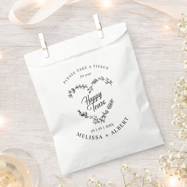 Floral & Branches Heart Happy Tears  Wedding Quote Favour Bag (Clipped)