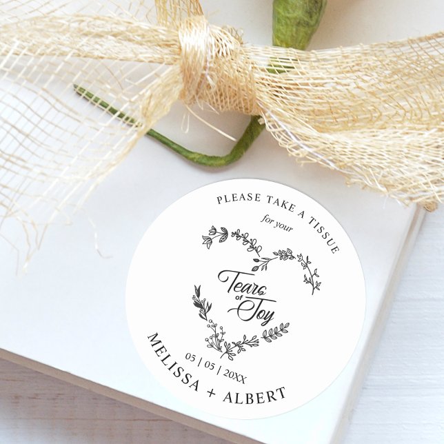 Floral & Branches Heart Tears of Joy Wedding Quote Classic Round Sticker (Creator Uploaded)