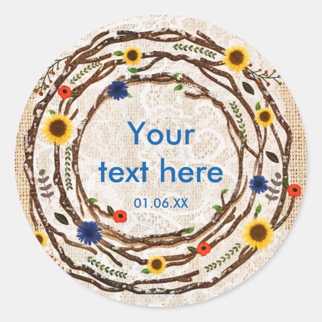 Floral Branches Rustic Burlap & Lace Stickers (Front)
