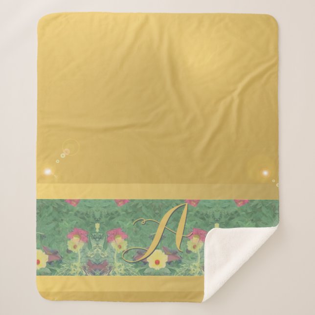 Floral Brass-like Monogram Sherpa Blanket (Front)