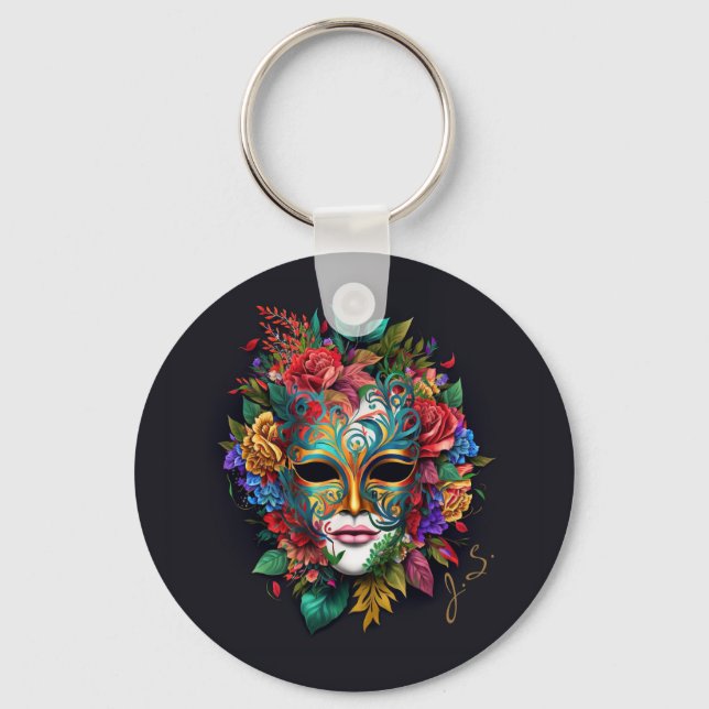 Floral Brazilian Carnival Mask Key Ring (Front)