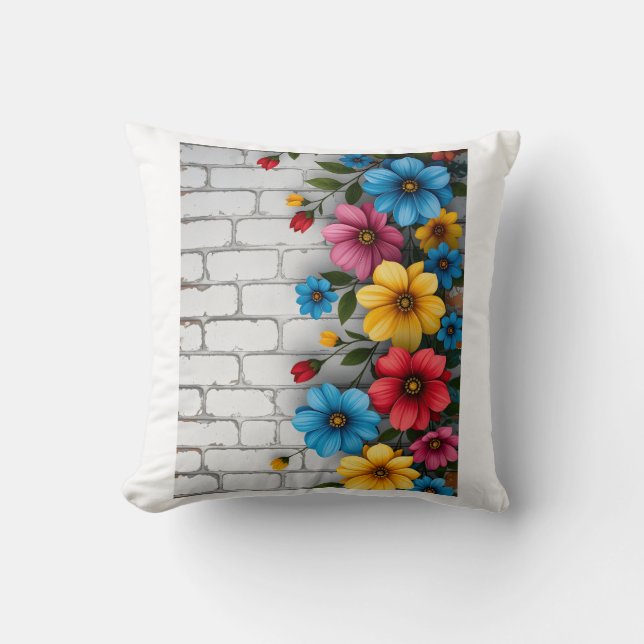 Floral Brick Wall Sherpa Throw Cushion (Front)